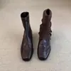 2026 Novas Botas de Cano Curto da Moda Minimalistas Versáteis para o Dia a Dia de Mulheres, Emagrecedoras, Zíper Traseiro, Salto Bloco, Bico Quadrado, Botas Slim Elásticas
