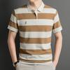 Camisa Polo de Rayas de Manga Corta con Punto de Piña para Hombre, Verano, Cuello Campana, Bordada, Casual de Negocios, Versátil, Top Camiseta