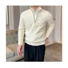 Jaqueta Cardigan de Tricô Masculino Espessa com Gola Alta Cor Sólida para Outono e Inverno, Tricô Masculino Cor Sólida em Azul Marinho