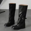 Fashionista~2026 Botas Altas de Otoño/Invierno Botas Largas Punta Redonda Tacón Grueso Tacón Medio Botas para Pantorrilla Ancha Botas de Moda