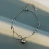 Pulsera de cuentas redondas talladas, estilo hip-hop, cadena de metal, pulsera de doble capa, pulsera de charms facetados para mujer con campanitas pequeñas