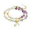 Pulsera Doble Círculo de Cuarzo Fantasma Morado Natural y Cristal Amarillo Torre Pulsera de Cristal al por Mayor para Atracciones Turísticas S6011601