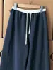 ¡Altamente Recomendado! Traje de Pantalón Ancho de Cintura Alta con Cordón y Patchwork Gris para Mujer, Tallas Grandes, Primavera 2026, Pantalones Curvos Fluidos