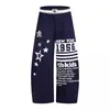 Calça Casual KESOAK Estampa de Letras e Estrelas Retro Americana 26 Verão High Street Perna Larga Reta Comprimento Total