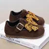 Zapatos Mary Jane Retro para Niñas de Gamuza Moño Suela Suave Antideslizante Zapatos Individuales de Princesa Otoño Velcro Zapatos de Cuero para Niños