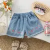Shorts Casuales de Dibujos Animados de Verano para Niñas 2023 Nuevo Estilo Coreano para Bebé Niña Shorts de Mezclilla Deportivos Bordados de Conejo