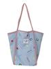 Bolsa de Lona Azul Fresca Pequeña con Letra Bolso Tote de Gran Capacidad Relajación Bolsa de Viaje para Estudiante Universitaria para Ocio