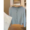 Cárdigan de punto calado de encaje azul de manga larga para mujer, principios de otoño, de alta gama, único, hermoso, suave y juvenil, suéter suave y acogedor