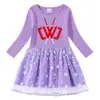 Vestido de princesa de manga larga con estampado de estrellas y luna de algodón para niña, primavera y otoño de 2023