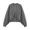 Ropa europea y americana para mujer transfronteriza, moda casual de venta caliente en AliExpress, chaqueta de punto casual de manga corta con cuello redondo y cremallera