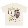 Nueva camiseta retro estilo americano de Mbappé con estampado de firma en fuente dorada, camiseta informal de algodón pesado de manga corta de moda