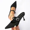 Sandálias de Salto Alto Stiletto Bico Fino com Fivela Baixa em Estoque, Sandálias de Salto Alto Fechadas de Tira Única Estilo Europeu e Americano da Moda