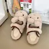 Zapatillas de Algodón Estilo Conejo Crema Curativa 2026 Otoño/Invierno Nuevas de Alto Valor Ropa Exterior Versátil Cómodas Zapatillas de Media Caña Peludas