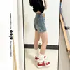 Shorts de Mezclilla Retro para Mujer Verano Nuevo Elástico Americano Sexy Pequeño Figura Pera Línea A Shorts Cortos Calientes