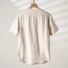 Nueva camisa de lino de tres colores para hombre, ligera, absorbente de humedad y transpirable, corte holgado, cuello redondo, manga corta 12885