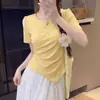 Camiseta de manga corta con diseño cruzado para mujer talla grande, nuevo estilo verano 2026, corte holgado para mujeres talla grande, prenda exterior adelgazante y que cubre el abdomen