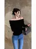 Top de Hombros Descubiertos con Diseño de Nicho para Mujer de Principios de Primavera, Suave y Delicado, Corte Ajustado Estilo Coreano para Dama, Manga Larga de Otoño