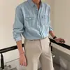 Camisa de Mezclilla Retro de Trabajo para Hombre, Top Holgado de Manga Larga Estilo Coreano de Alta Gama, Chaqueta Camisa Azul Moderna y Versátil