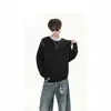 Nueva colección otoño/invierno 2026: Suéter de cuello redondo estilo americano, de corte holgado, con bloques de color, patchwork y bordado para hombre, un top versátil y casual