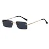 Nuevas gafas de sol sin montura de moda, montura metálica cuadrada pequeña de moda, gafas de sol para mujer estilo Hong Kong, gafas populares personalizadas transfronterizas