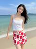 Traje de Baño Sexy con Abertura Estilo Resort Costero para Mujer Verano Blanco Tirantes Top Tubo Cintura Alta Cadera Falda Corta Traje de Baño de Tres Piezas