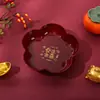 Prato de frutas Prato de frutas secas de doces de casamento Sala de estar vermelha Mesa de centro em casa Prato de frutas torrada redonda Bandeja de plástico para chá