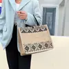 Bolsa Tote Portátil Estilo Étnico Retro 2023 Nueva Moda Nacional Lino Texturizado para Viajes de Trabajo Gran Capacidad Bolsa para Tutor Bolsa de Compras