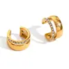 Moda europeia e americana simples nicho personalizado brincos populares aço inoxidável banhado a ouro 18K camada dupla micro-incrustado clipe de orelha em forma de C para mulheres