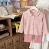 Pijama para niños, conjunto cálido de otoño e invierno para bebé, unisex de manga larga y pantalón largo, ropa de estar para niños, cárdigan con cuello