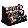 Expositor de pulseras de tres capas de tela de plumón, soporte para relojes, cuerda para la cabeza, anillos para el cabello, expositor de joyas, estante para pulseras