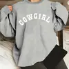 Sudadera de Cuello Redondo con Estampado "Denim" para Mujer - Pulóver Casual 100% Poliéster - Top de Tejido de Punto de Manga Larga