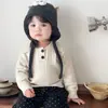 Suéter Bebê Retrô com Trança e Gola Polo Estilo Coreano Infantil Tricô Vazado Pulôver Primavera Outono Top de Lã Macia e Fofa
