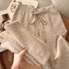 Calça de Lã Grossa Cinza de Alta Qualidade com Pernas Largas para Mulheres, Outono e Inverno, Solta, Casual, Retas de Caxemira
