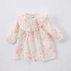 Vestido de primavera y otoño para niñas, nuevo estilo coreano, cuello redondo, manga larga, falda floral, estilo extranjero, princesa