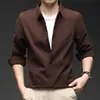 Camisas de Manga Larga para Hombre de Primavera y Otoño, Anti-Arrugas, Sin Planchar, Ropa Formal Profesional, Camisas de Seda Helada de Negocios de Alta Gama a la Moda, Camisas Negras