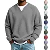 Europa Transfronteriza Otoño Nuevo Color Sólido Tejido Waffle Sudadera con Capucha Henley para Hombre Holgada Casual Moderna Versátil Ropa para Hombre Camiseta
