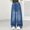 Pantalones vaqueros para niña para primavera y otoño 2026 nuevo estilo pantalones de otoño para niños para niñas mayores pantalones largos de pierna ancha para otoño