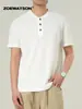 Ropa para Hombre Zoewatson Transfronteriza para Hombre Camiseta de Manga Corta con Cuello Henley de Waffle Estilo Americano Marca de Tendencia Top Casual Holgado