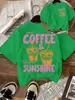 Camiseta Casual Cómoda de Manga Corta con Estampado de Café Helado y Sol, Talla Europea Transfronteriza, Camiseta Casual de Verano para Mujer