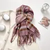Cachecol Xadrez Pied-de-Poule para Mulheres, Estilo Coreano Outono e Inverno, Xadrez Versátil Espesso com Franjas, Atmosfera de Alto Padrão, Cachecol Quente para o Pescoço