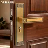Fechaduras de porta retrô estilo chinês para quarto e escritório, maçanetas de porta universais estilo chinês novo para cozinha e banheiro em bronze amarelo