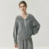 ¡Cachemira lujosa! Colección de otoño e invierno: elegante suéter de cachemira para mujer, versátil suéter con capucha y media cremallera en colores contrastantes