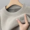 Suéter masculino de alta qualidade com gola redonda e fleece integrado, base de camisa pullover em tricô chenille, espessado e quente