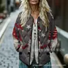Sudadera de Algodón con Cuello Alto y Pliegues para Mujer 2025, Estampado Floral Retro, Rayas Otoño e Invierno, Botones, Sudadera para Mujer