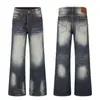 K5671 calle principal estilo americano unisex ropa urbana diseño de patrón de bigotes lavado jeans vintage ligeramente acampanados para hombre