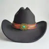 Sombrero Vaquero de Estilo Étnico Nuevo Transfronterizo, Sombrero de Fieltro Otoño e Invierno para Hombres y Mujeres, Sombrero Vaquero de Ala Ancha Turquesa