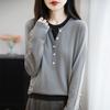 Nuevo Jersey de Punto de Dos Piezas Falsas en Color Contrastante Otoño e Invierno para Mujer Estilo Coreano Reductor de Edad Top Interior Jersey Básico y Versátil para Mujer