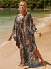 Camisa de Protección Solar para Playa Estilo Europeo y Americano Gris-Marrón Estampada Tejida al Frente Vestido para Vacaciones en la Costa Cubre Bikini