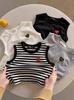 Versión Coreana de Ins Tops de Verano Nuevos para Hombre y Mujer Camiseta sin Mangas de Moda Corazón Bebé Rayas Racer Cuello Redondo