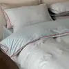 Estilo minimalista, conjunto de quatro peças em jacquard tingido no fio de 60 fios com textura, 100% algodão, algodão lavado, acabamento em blocos de cor, roupa de cama estilo moderno